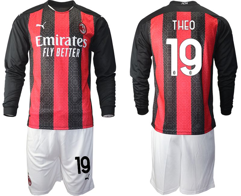 Men 2020-2021 club AC milan home long sleeve #19 red Soccer Jerseys